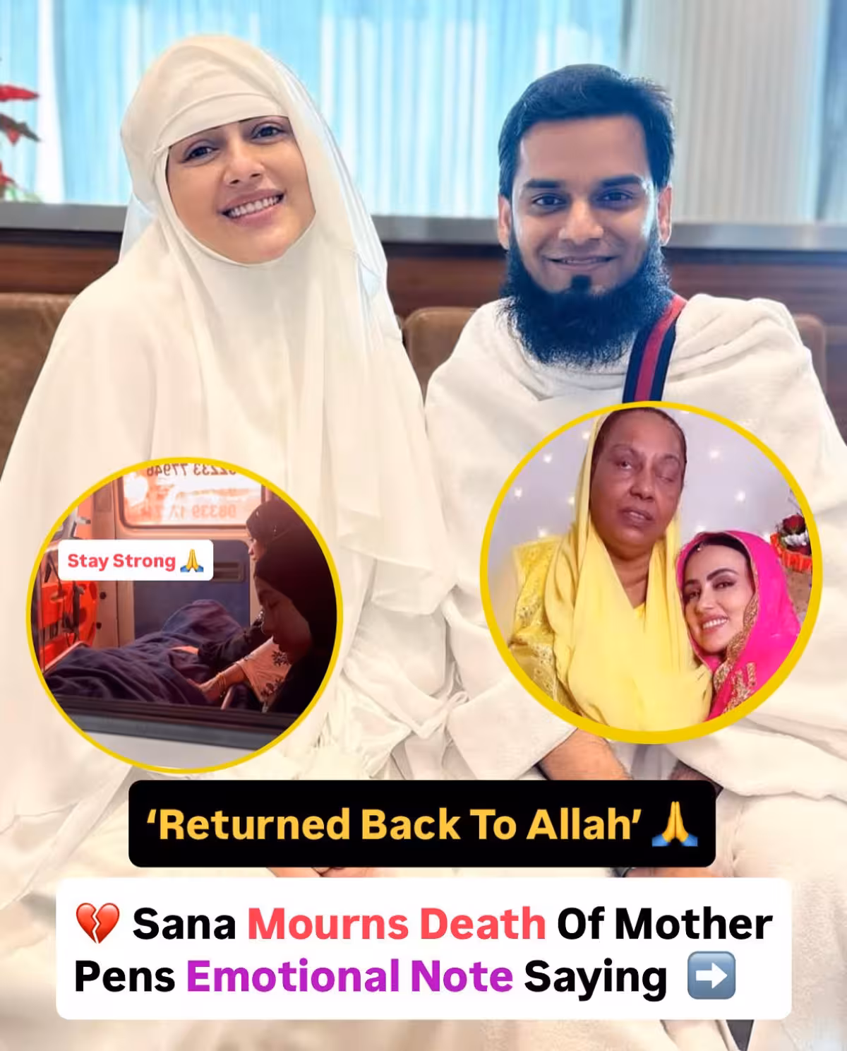 Sana Khan Mourns Loss Of Her Mother Bigg Boss 6 star Sana Khan mourns mother Saeeda Khan; funeral at Oshiwara Qabrastan, Mumbai.