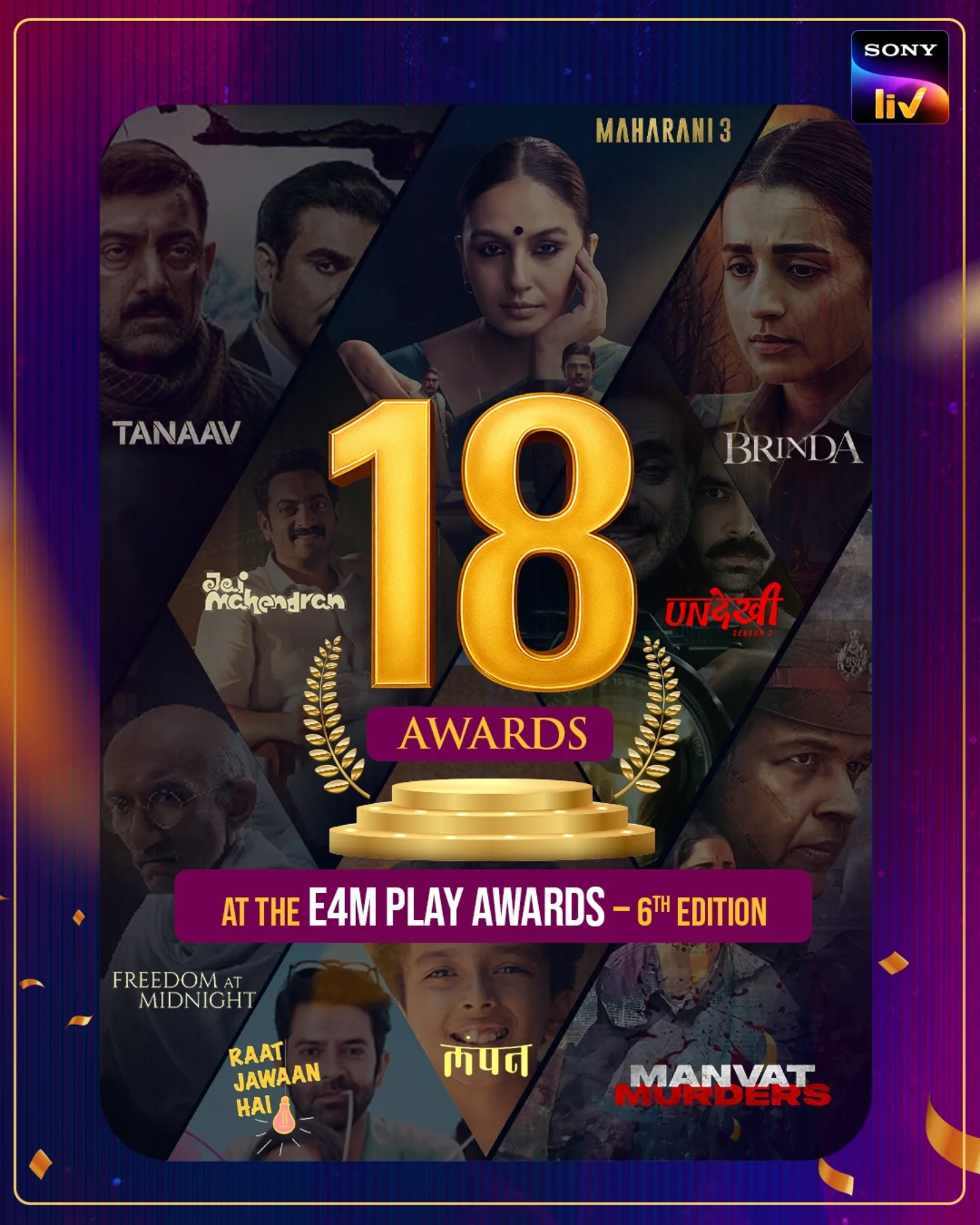 Sony LIV Triumphs at E4M Play Awards Celebrating 18 wins at the 6th Edition, Sony LIV shines across drama, thriller, and docu-series.
