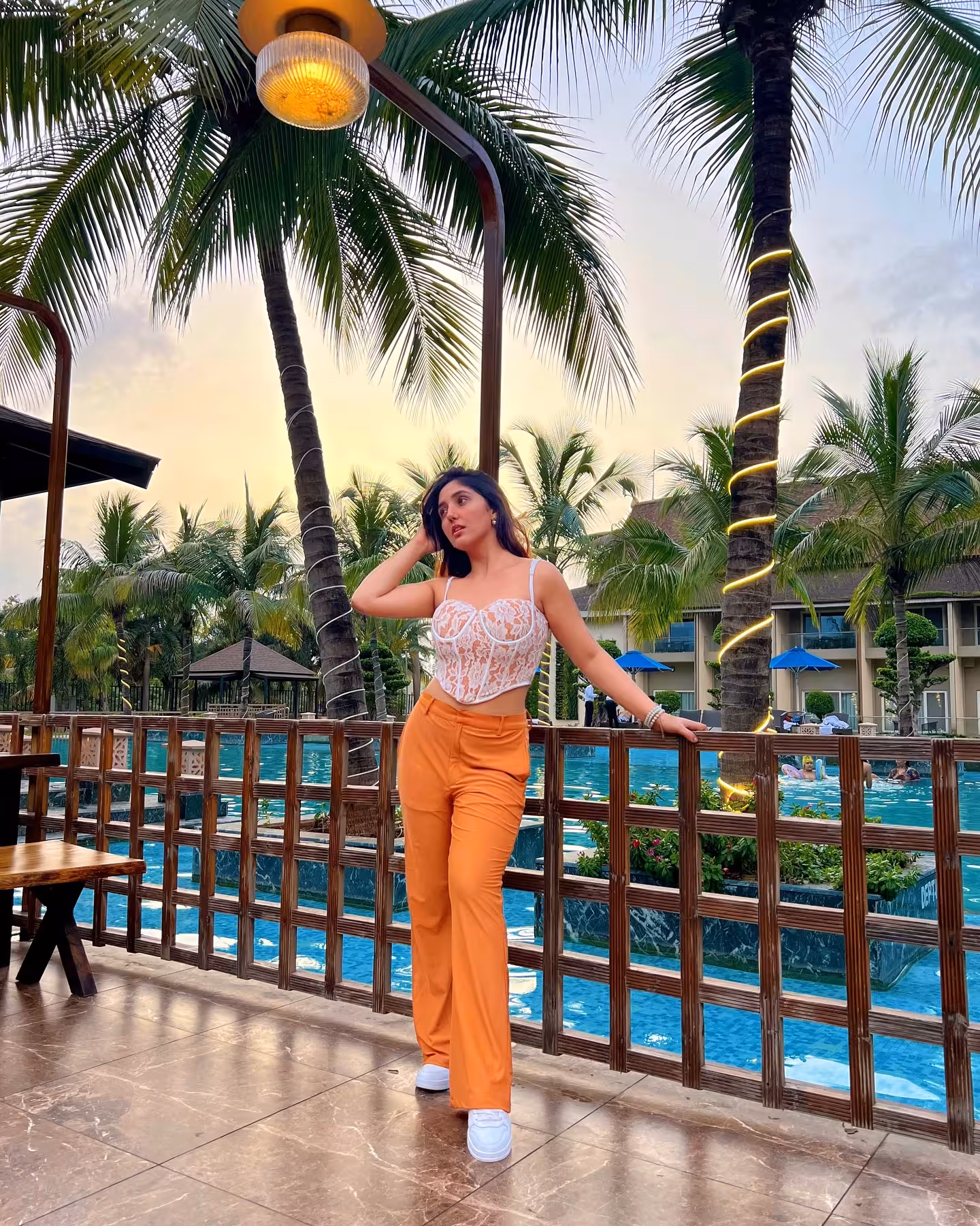 Sunset Skies And Lace Highs At Karjat Ashnoor Kaur dazzles in sunset hues & lace, setting chic tone at Karjat resort 2023!!?