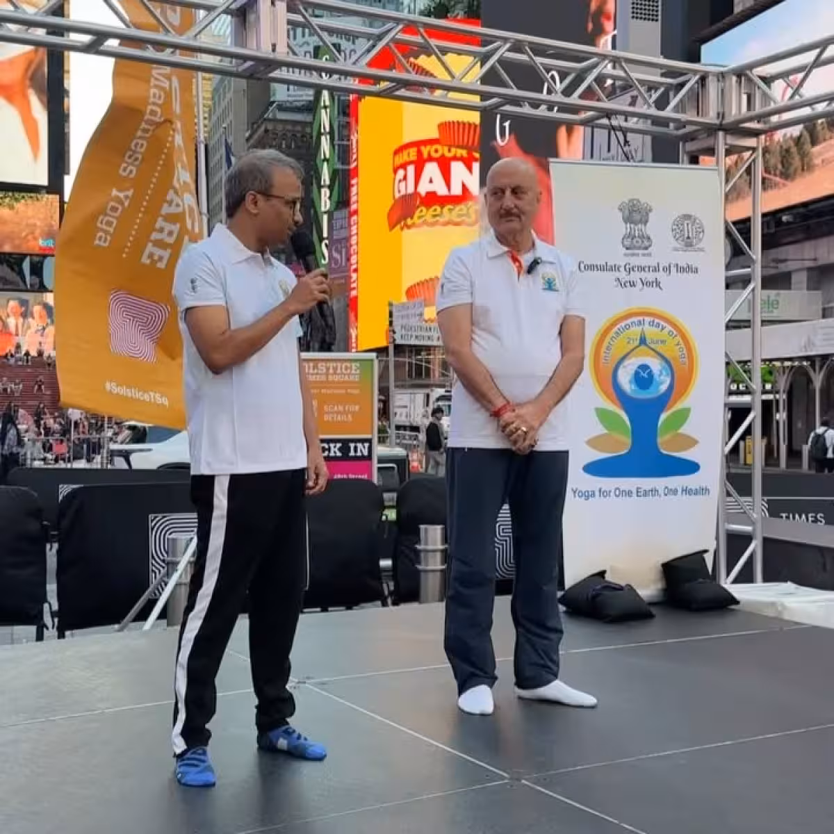 Yoga In Times Square NY Times Square in NY hosted a vibrant International Yoga Day event exuding energy and pride!